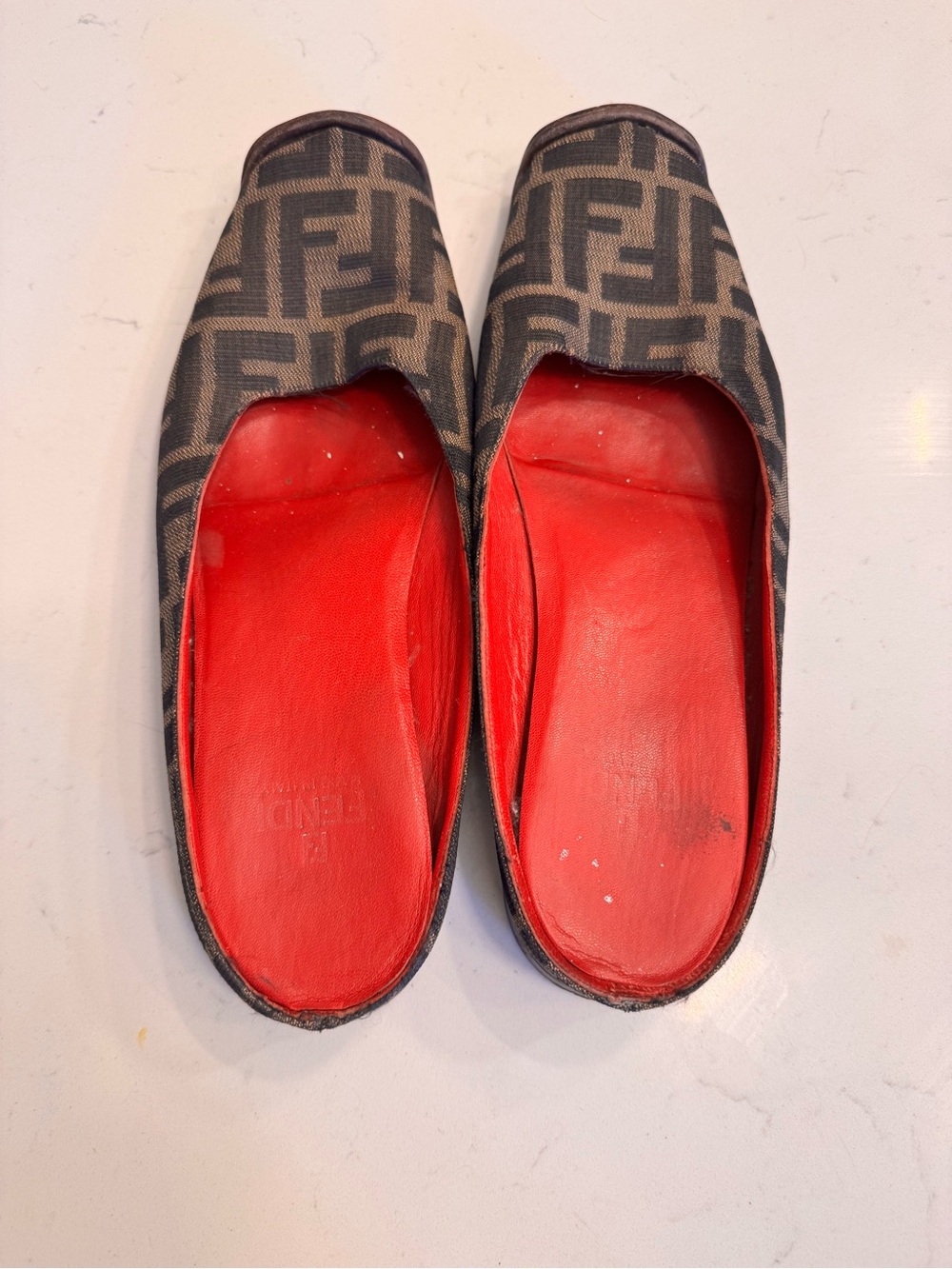 Designer-Inspired Black Logo Slip-On Flats with Red Insole